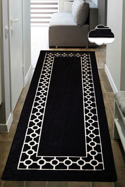 Covor, Bague, 80x300 cm, Alb/Negru