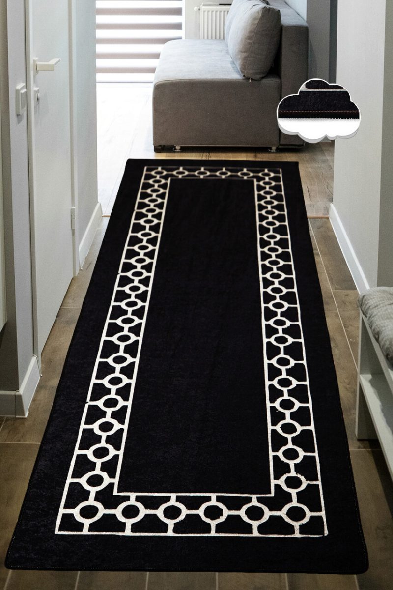 Covor, Bague, 80x300 cm, Alb/Negru