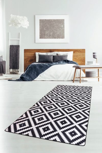 Covor, Black White Djt, 100x300 cm, Alb/Negru