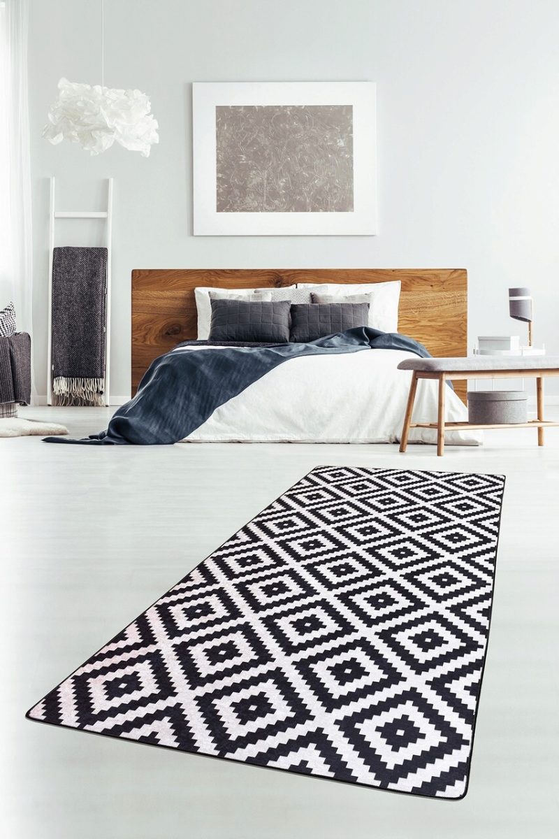 Covor, Black White Djt, 100x300 cm, Alb/Negru