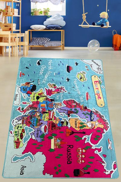 Covor pentru copii, Carta, 80x150 cm, Poliester, Multicolor