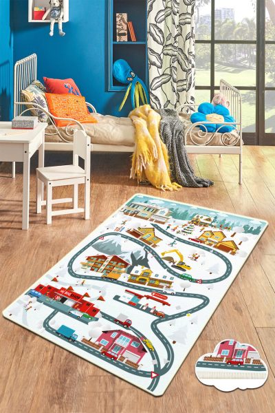 Covor pentru copii, City of Snow, 150x240 cm, Poliester, Multicolor