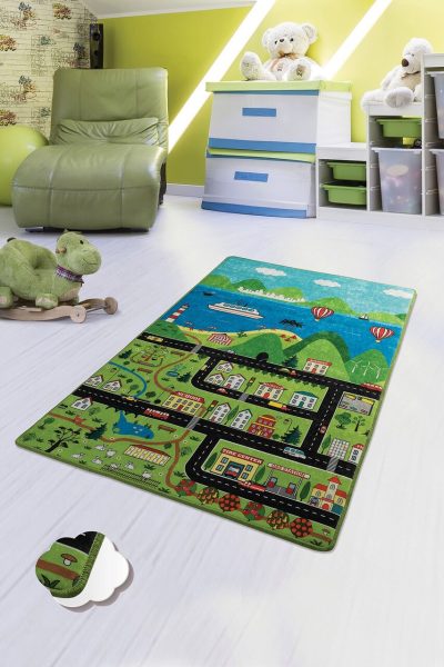 Covor pentru copii, Happy City Djt, 100x200 cm, Poliester, Multicolor