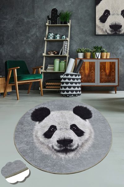 Covor pentru copii, Huge Panda Djt Çap 100, Poliester, Gri/Negru