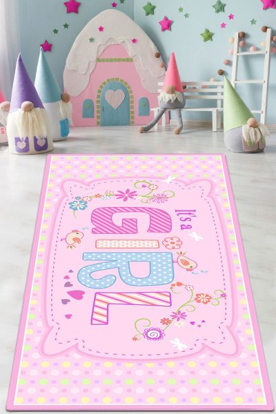 Covor pentru copii, It's A Girl, 150x200 cm, Poliester, Multicolor