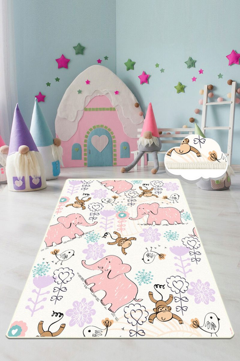 Covor pentru copii, Pink Elephant, 120x180 cm, Poliester, Multicolor
