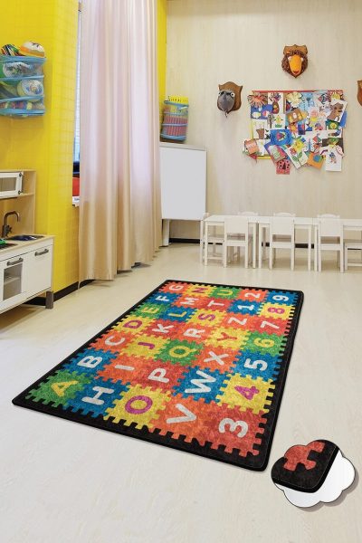 Covor pentru copii, Puzzle, 140x190 cm, Multicolor
