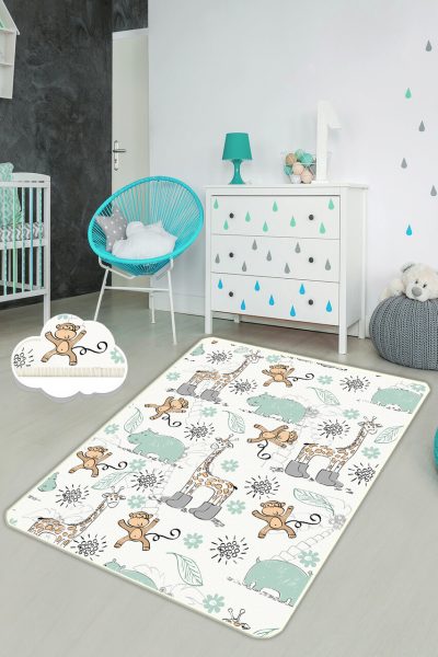 Covor pentru copii, Sweet Animals, 80x120 cm, Poliester, Multicolor
