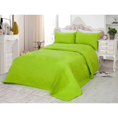 Cuvertura matlasata ultralux, verde, pentru pat dublu 220x240cm si 2 fete de perne 50x70