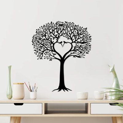 Decoratiune de perete, Love Tree, Dimensiune: 59 x 70 cm, Negru