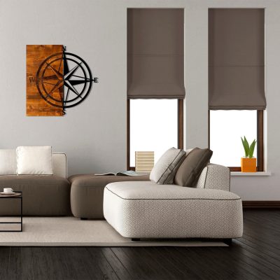Decoratiune de perete, Pusula, Dimensiune: 58 x 58 cm, Nuc / Negru