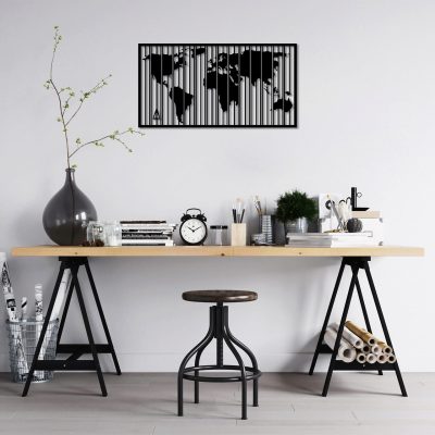 Decoratiune de perete, Wold Map, Dimensiuni: 47 x 90 cm, Negru