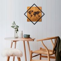 Decoratiune de perete, World 2, Dimensiune: 54 x 54 cm, Nuc / Negru