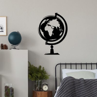 Decoratiune de perete, World Map 3, Dimensiune: 44 x 70 cm, Negru