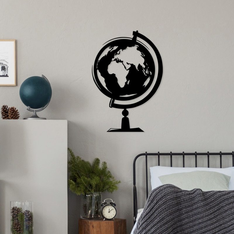 Decoratiune de perete, World Map 3, Dimensiune: 44 x 70 cm, Negru