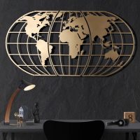 Decoratiune de perete, World Map Globe, Dimensiune: 60 x 120 cm, Auriu