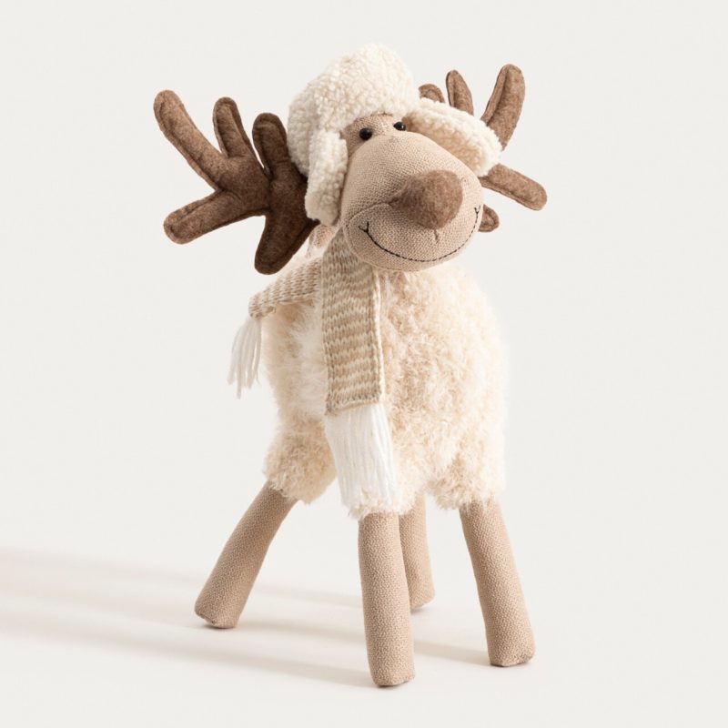 Decoratiune ren Tapan, Homla, 47 cm, poliester/otel/plastic, bej