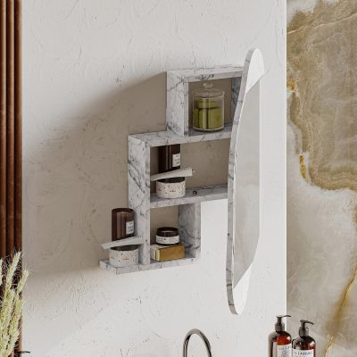 Dulap de baie, Hanah Home, Cloud Storage Bathroom Wall Mirror, 60x75x13 cm, Carrara