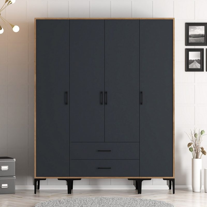Dulap pentru haine, Hanah Home, Kumsal STS, 160x47.5x201.4 cm, Nuc / Antracit