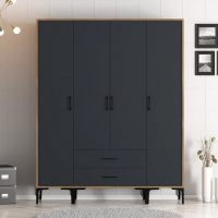 Dulap pentru haine, Hanah Home, Kumsal STS, 160x47.5x201.4 cm, Nuc / Antracit