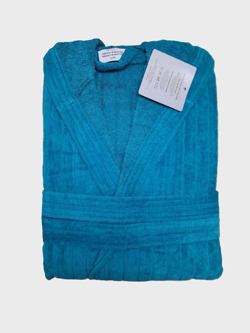 Halat de baie cu gluga, ET 2000 IMPEX, L/XL, bumbac, turcoaz