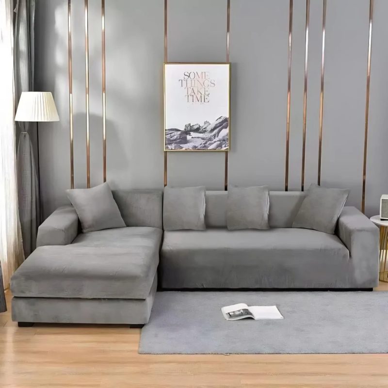 Husa elastica universala pentru coltar, Catifea Gri