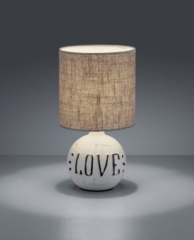Lampa de masa Esna Love, RL, 16.5x31 cm, 40W, 1x E14, ceramica/textil, gri/alb