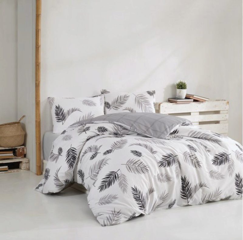 Lenjerie de pat dubla, L'essentiel Maison, Plume, Gri/Alb