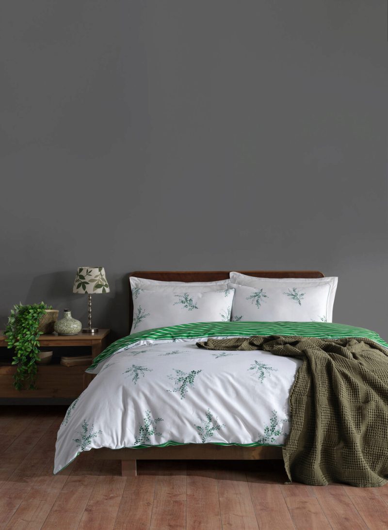 Lenjerie de pat pentru o persoana (FR), L'essentiel Maison, Meltem, Alb/Verde