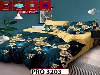 Lenjerie din finet 6 piese +pilota +2 perne + patura- PRO 3203