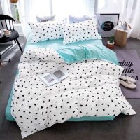 Lenjerie pat 140x200cm 4 piese cu ELASTIC - 3 Bucati 219 Lei -   Alb-Bleu forme geometrice
