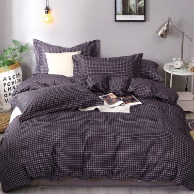 Lenjerie pat 140x200cm 4 piese cu ELASTIC - 3 Bucati 219 Lei -   Gri patratele