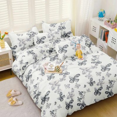 Lenjerie pat dublu bumbac satinat - 3 Bucati 219 Lei -   Alb fluturi