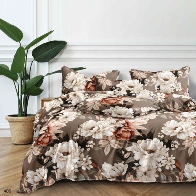 Lenjerie pat dublu bumbac satinat - 3 Bucati 219 Lei -  Maro flori