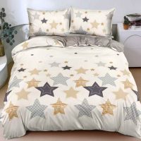 Lenjerie Pat Dublu Cu Elastic Bumbac Satinat - 3 Bucati 219 Lei - Crem Stelute