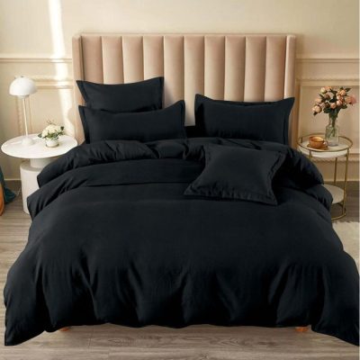 Lenjerie pat dublu cu ELASTIC, Finet, 6 piese, Negru