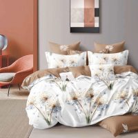 Lenjerie pat dublu, Finet, 6 piese, Crem, Maro, flori