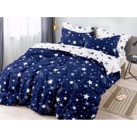 Lenjerie pat dublu,  FINET, 6 piese, Jojo Home, Bleumarin - Alb, stelute