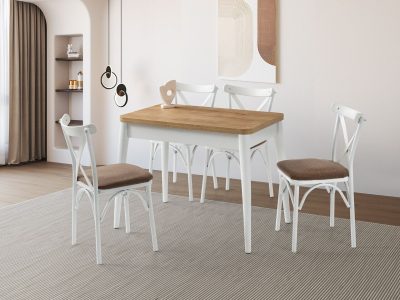 Masa extensibila, Hanah Home, Dolunay, 100x75x60 cm, PAL, Stejar / Alb