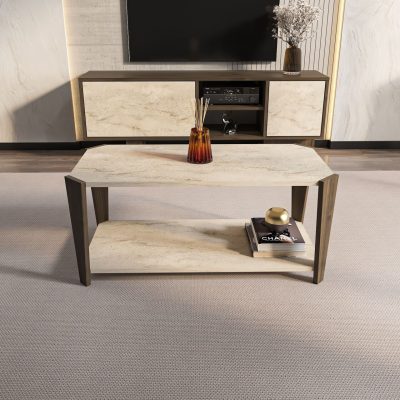 Masuta de cafea, Hanah Home, Monao, 91x40x47.5 cm, Nuc / Travertin