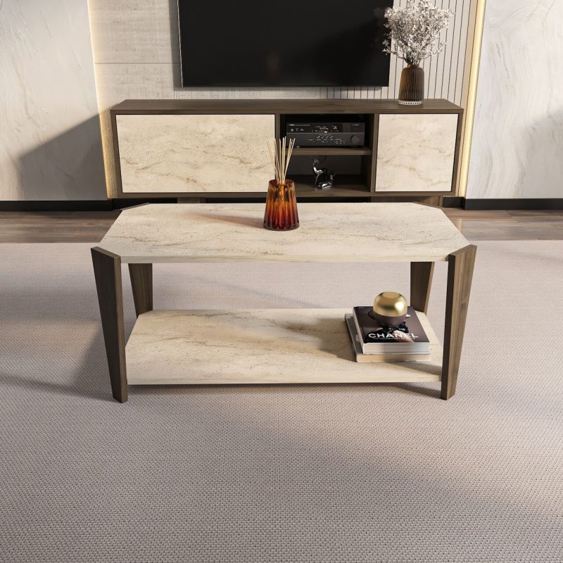 Masuta de cafea, Hanah Home, Monao, 91x40x47.5 cm, Nuc / Travertin