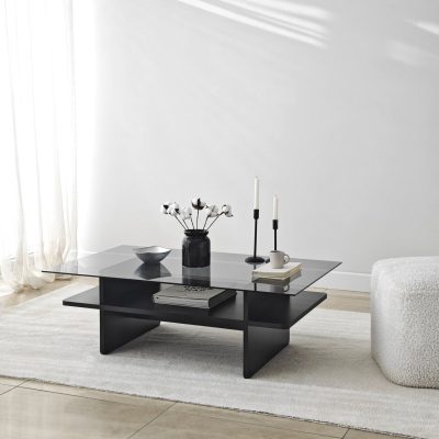 Masuta de cafea, Hanah Home, Saga Rectangle, 105x35x65 cm, Negru / Fume