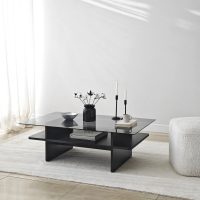 Masuta de cafea, Hanah Home, Saga Rectangle, 105x35x65 cm, Negru / Fume