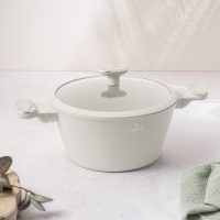 Oala cu capac Berlinger Haus, Sahara Marble, 24 cm, 4.3 L, aluminiu forjat, crem mat/marmura