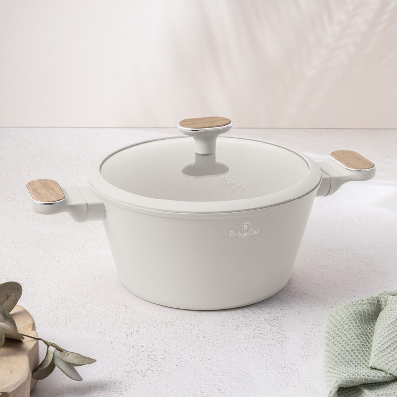 Oala cu capac Berlinger Haus, Sahara Nordic, 24 cm, 4.3 L, aluminiu forjat, crem mat/natur