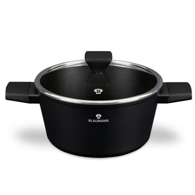 Oala cu capac Blaumann, Black Silver, 24 cm, aluminiu forjat, negru mat
