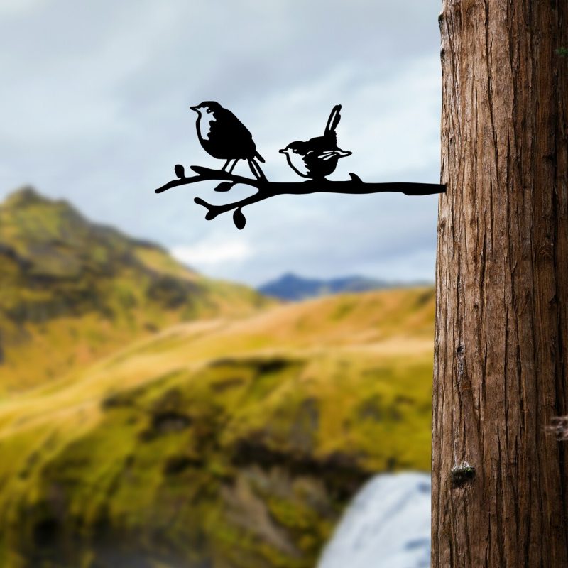 Obiect decorativ de grădină, Bird On The Branch 03, 55x22 cm, Negru
