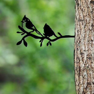 Obiect decorativ de grădină, Bird On The Branch 07, 45x23 cm, Negru