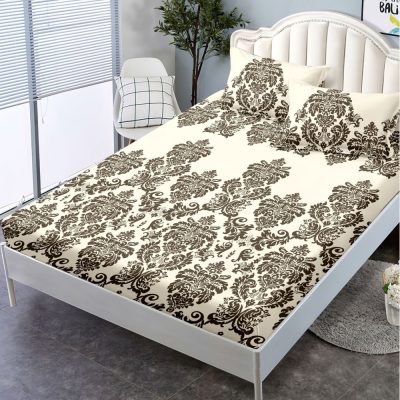 (OFERTA 3 la 159 Lei) Cearsaf cu elastic, FINET, 180x200cm, 2 fete de perne 50x70cm, Bej, model oriental