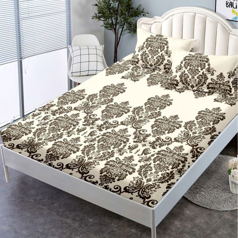 (OFERTA 3 la 159 Lei) Cearsaf cu elastic, FINET, 180x200cm, 2 fete de perne 50x70cm, Bej, model oriental